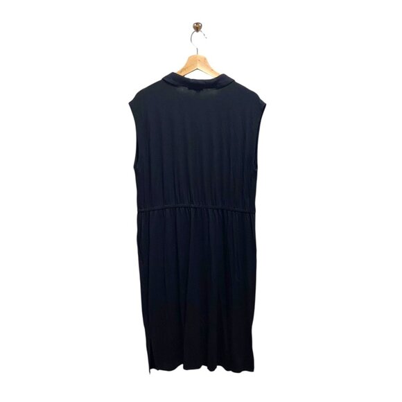 Eileen Fisher Sleeveless Button Down Jersey Dress Black Size L Minimalist Preppy - Picture 13 of 15